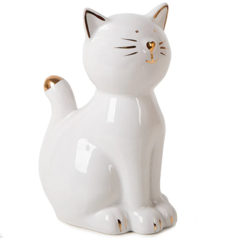 Katzenfigur aus Porzellan Weiß Gold Geschenk 13,5 cm
