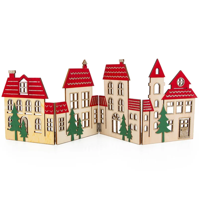 Weihnachtliche Häuserzeile rot grün - aus Holz 60 x 20 cm Dekoleiste