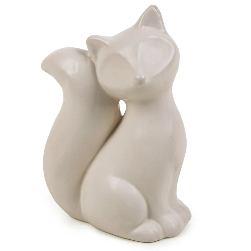 Fuchs Figur weiß creme aus Porzellan - Dekofigur Herbst 13,5 cm