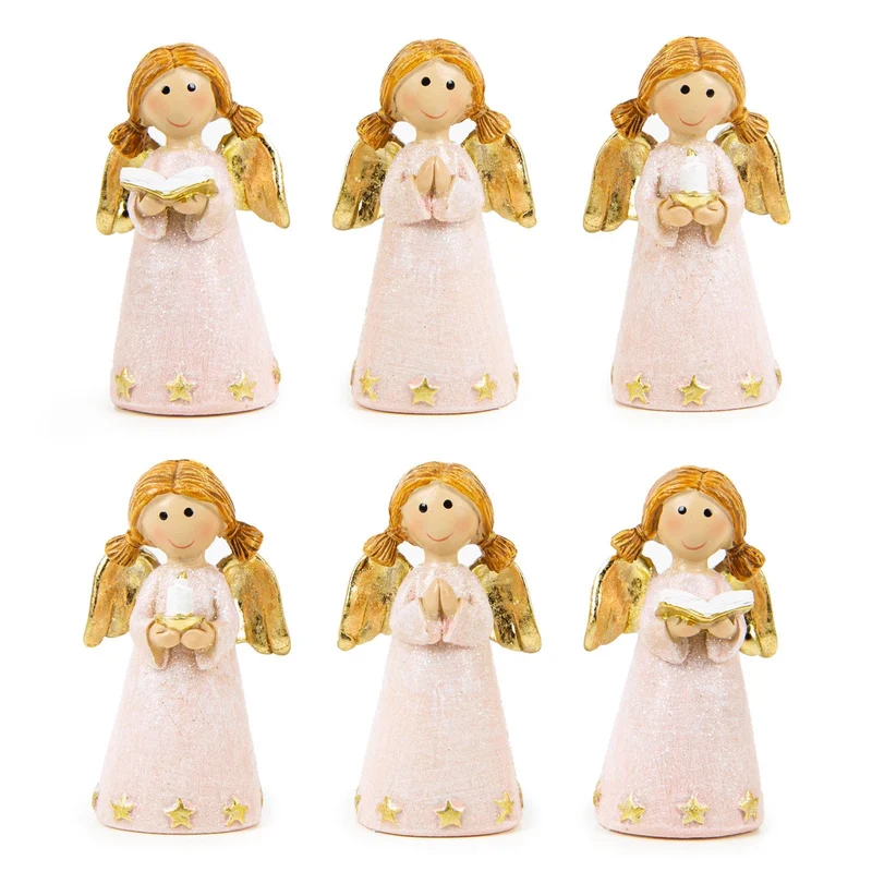 6 kleine Schutzengel rosa mit Kerze Buch - Weihnachten Give-Away 6,5 cm