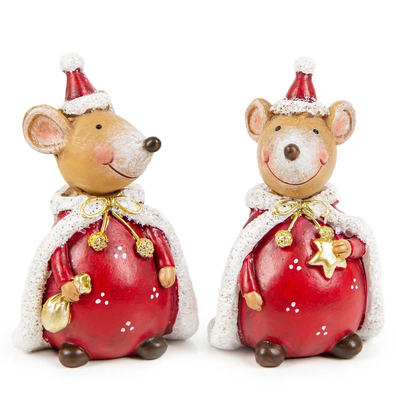 2 niedliche Weihnachtsmaus Figuren rot braun - Weihnachtsdekroation 9 cm