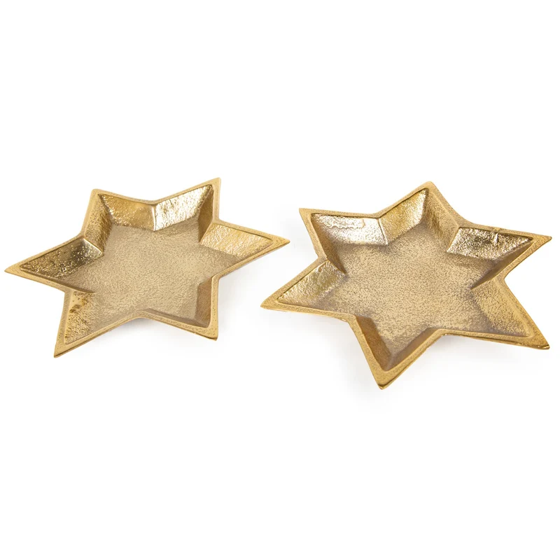 2 goldfarbene Sterne Dekoschalen aus Metall Schale Schlüsselablage Deko Teller gold Weihnachtsdeko 21 x 21 cm