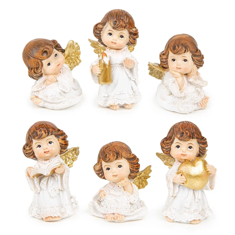 6 kleine Weihnachtsengel weiß Gold - Weihnachtsdekoration 6 cm