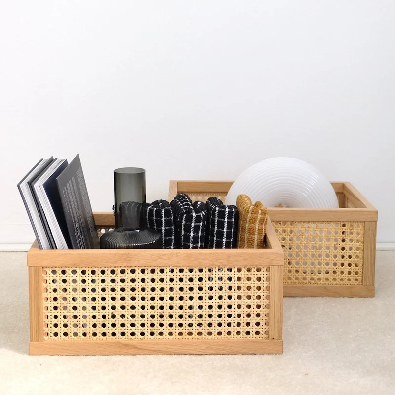 Aufbewahrungsbox Cane Small - Box aus Rattan und Eiche