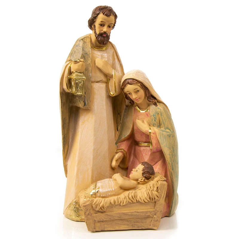 Moderne bunte Krippenfigur Maria Josef Jesus als Weihnachtsfigur 24 cm