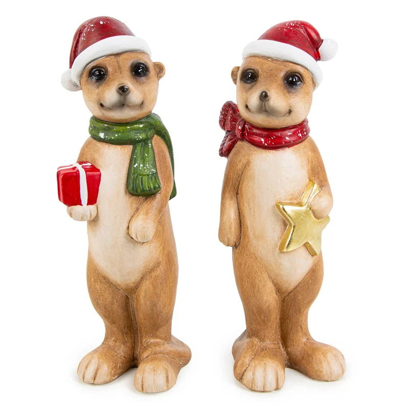 Logbuch-Verlag lustige Erdmännchen Figuren mit Weihnachtsmütze außergewöhnliche Weihnachtsdekoration Geschenk Weihnachten 24 cm