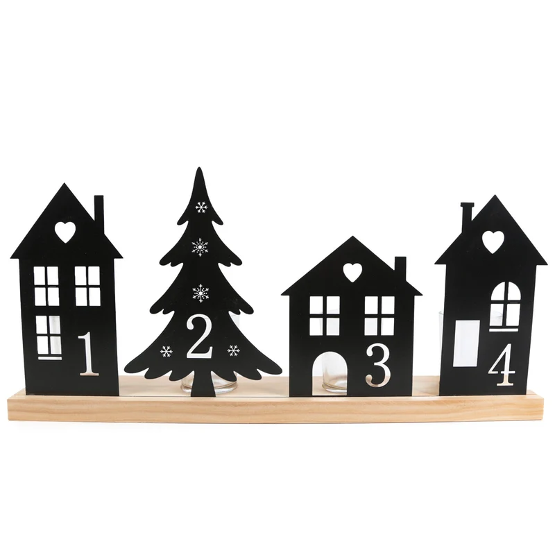 Adventskranz Kerzenhalter aus Holz & Metall schwarz 40,5 x 19 cm