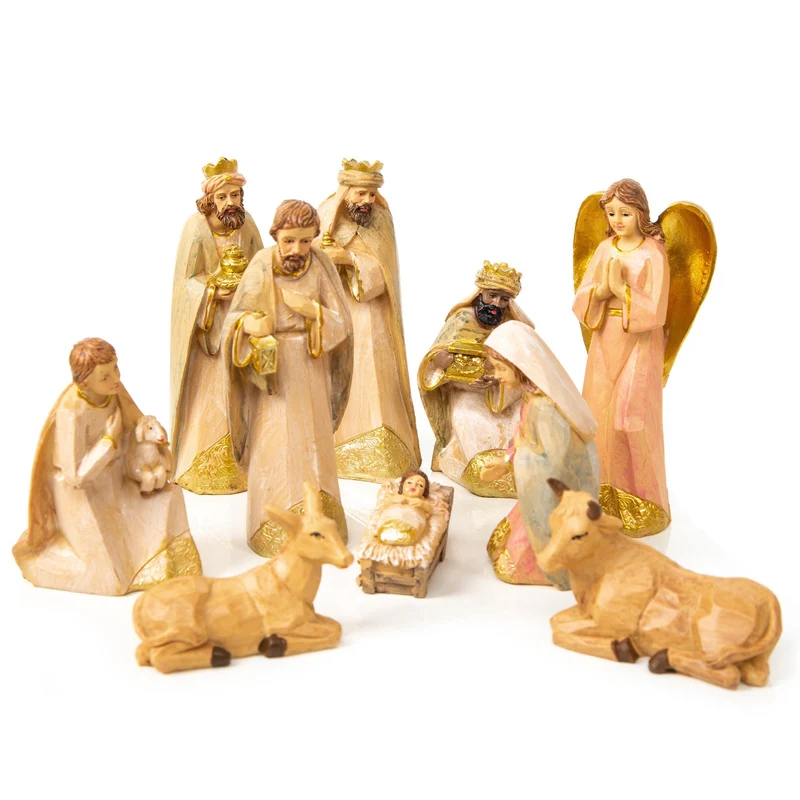 Logbuch-Verlag Moderne Weihnachtskrippe 10-teilig Heilige Familie bunte Krippenfiguren Adventsdekoration 4-15 cm