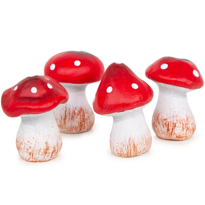 4 kleine Fliegenpilze aus Ton rot weiß 5 cm - Herbstdeko Figuren