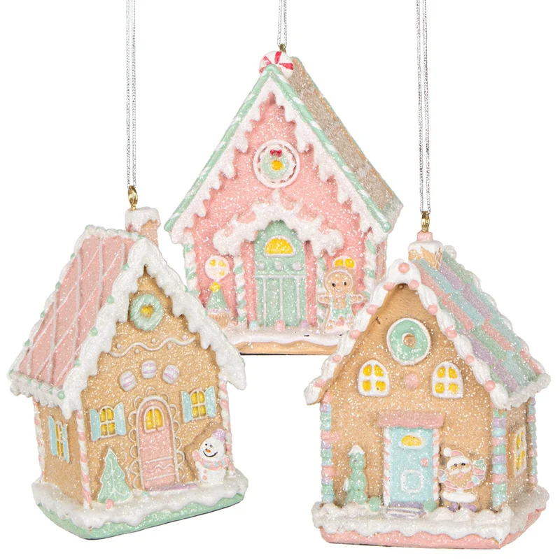 Logbuch-Verlag Weihnachtsanhänger Lebkuchenhaus mint rosa pastell Weihnachtsbaumschmuck Häuser zum Aufhängen 6 x 10 cm