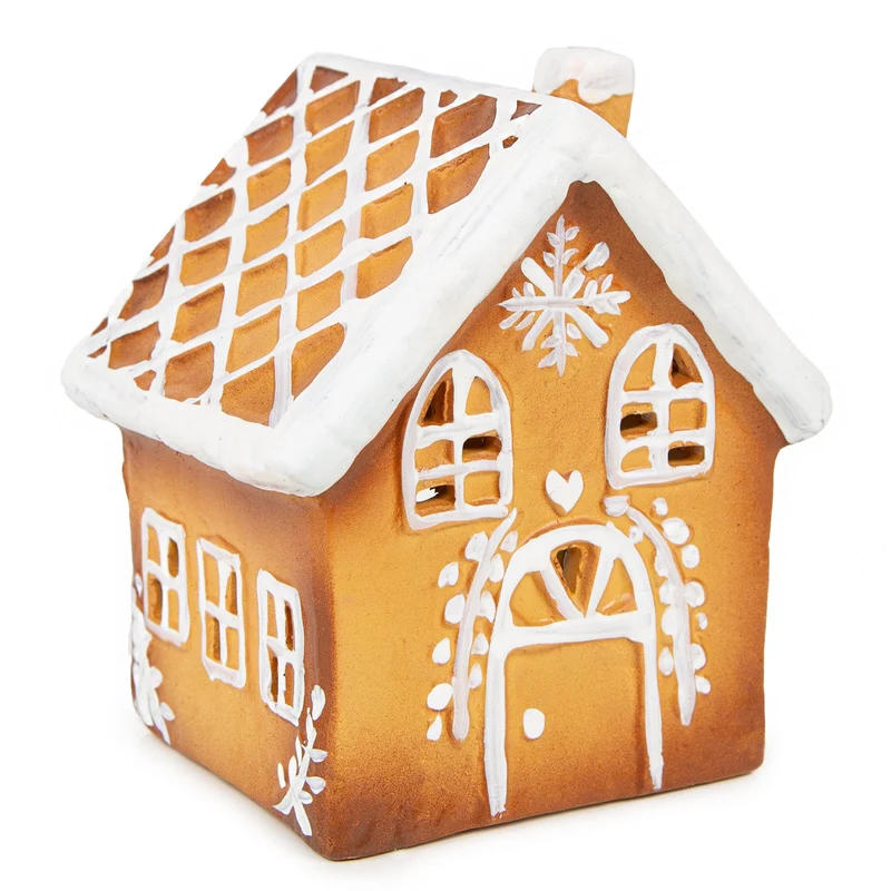 Lebkuchenhaus Deko Windlicht - Weihnachten Keramik Häuschen 15 cm