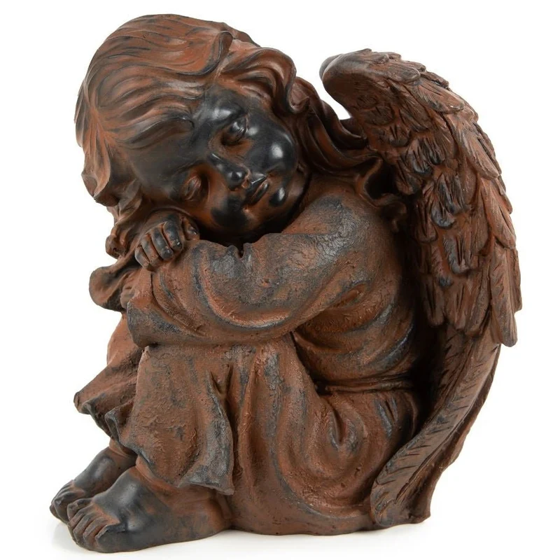 Logbuch-Verlag Großer Engel antik aus frostfestem Polyresin in Bronze Farbe als Schutzengel Deko Grab 16 x 24 x 23 cm