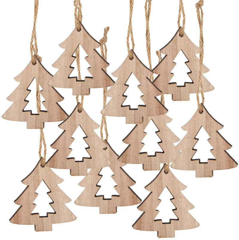 Tannenbaum Weihnachtsanhänger aus Holz Holzdeko Weihnachten natürlicher Baumschmuck 7 x 7 x 0,8 cm