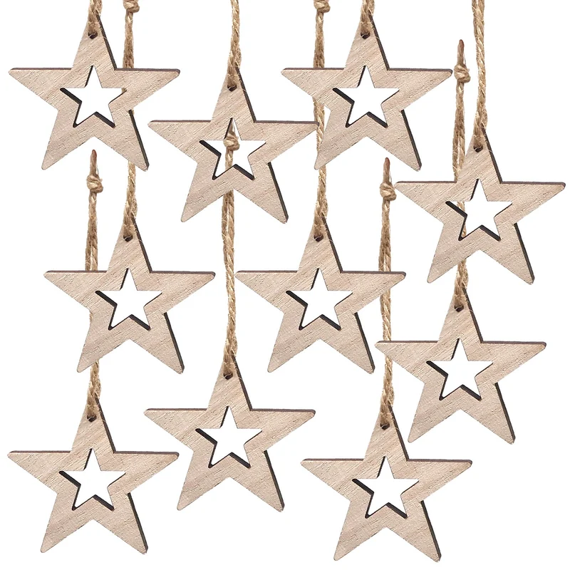 Sterne Anhänger aus Holz - naturfarbene Christbaumanhänger 10 cm
