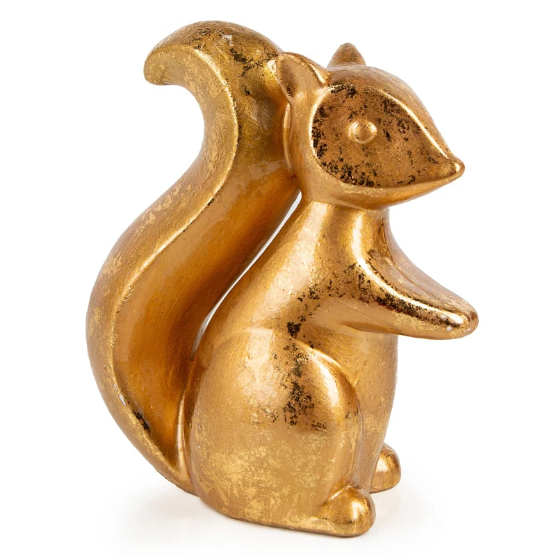 Logbuch-Verlag Edle Eichhörnchen Figur Herbst Deko Geschenk Weihnachten goldfarben hoch witzig 14,5 x 7 x 16 cm Keramik