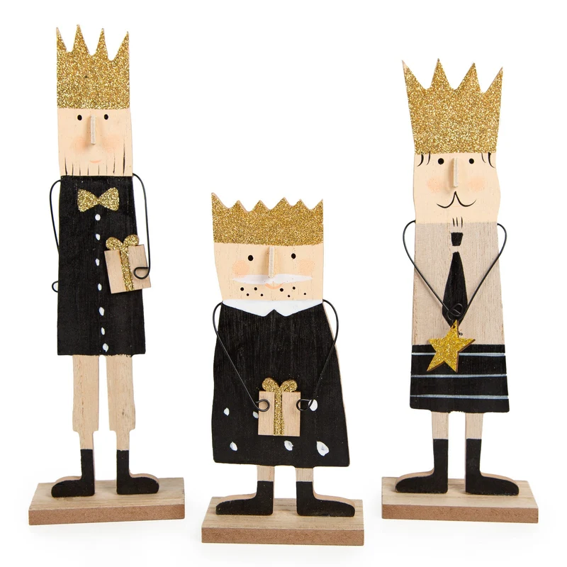 Logbuch-Verlag Heilige Drei Könige Weihnachten Deko Figuren aus Holz in schwarz Gold 19-19 cm