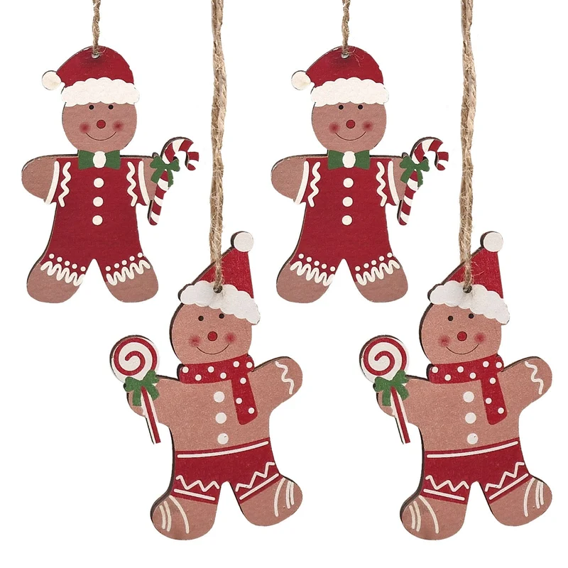 4 Lebkuchenmann Holzanhänger - Weihnachtsdeko zum Aufhängen 6 x 10 cm