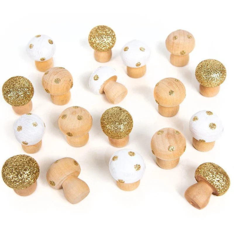 Logbuch-Verlag 18 kleine mini Pilze aus Holz in Gold, weiß, Natur 2 x 3 cm groß als Herbst Weihnachten Silvester Deko
