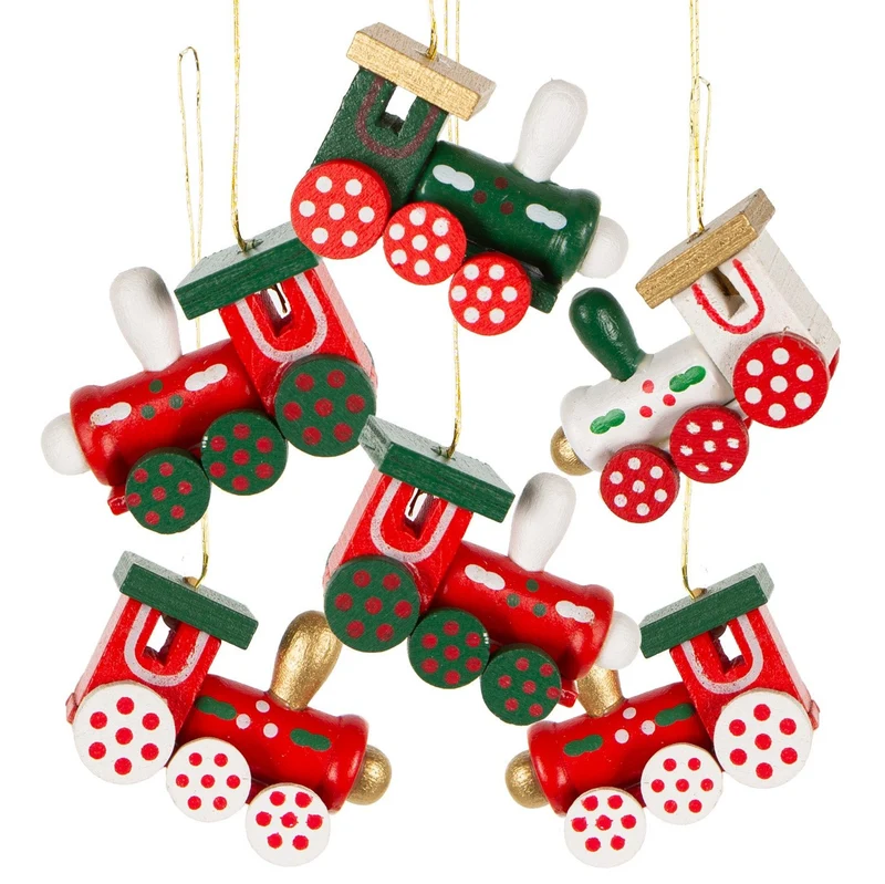 6 kleine Weihnachtsanhänger - bunte Lokomotiven aus Holz 2,5 cm