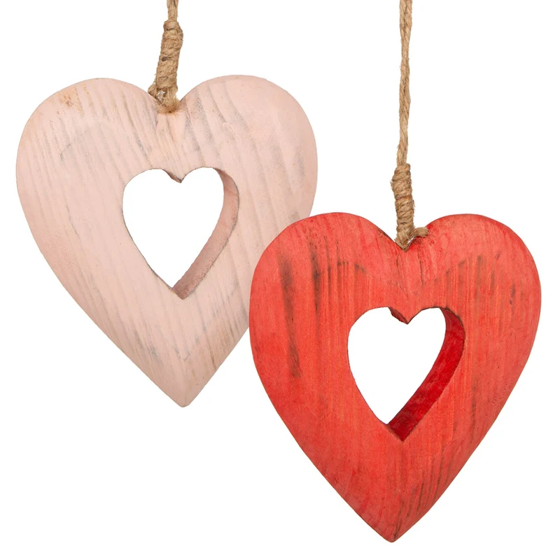 Logbuch-Verlag: 2 große Herzen zum Aufhängen Holz 15 cm rosa rot Holzherzen mit Schnur Anhänger Geschenk Deko