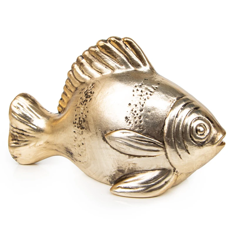 Logbuch-Verlag Kleine Fisch Figur zum Hinstellen aus Keramik Gold maritimes Deko Geschenk maritim Badezimmer Meerestier16 x 10 cm