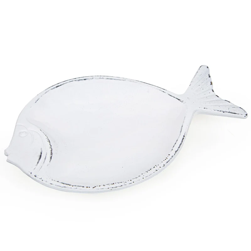 Logbuch-Verlag Holzschale weiß maritim Fisch Tischdeko für Schmuck Schlüssel Geschenk Tablett Shabby Chic Badezimmer 27 x 19 cm