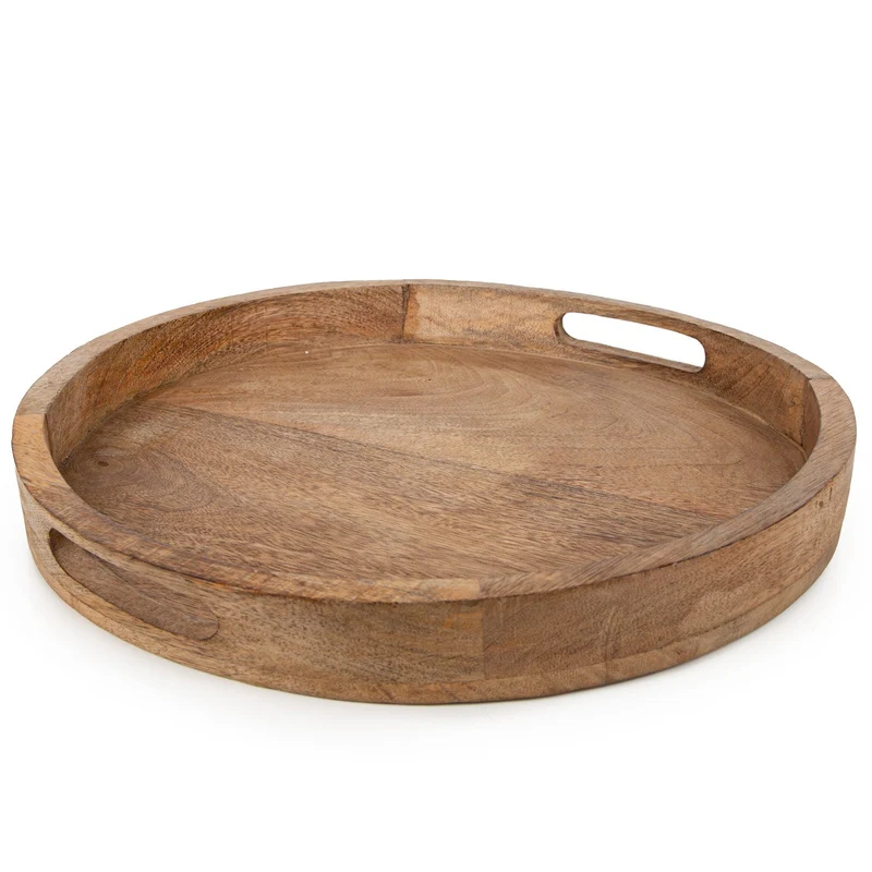 Logbuch-Verlag Großes Holz Tablett Schale Serviertablett mit 40 cm rund in Natur als Deko Teller zum Befüllen für EIN Geschenk