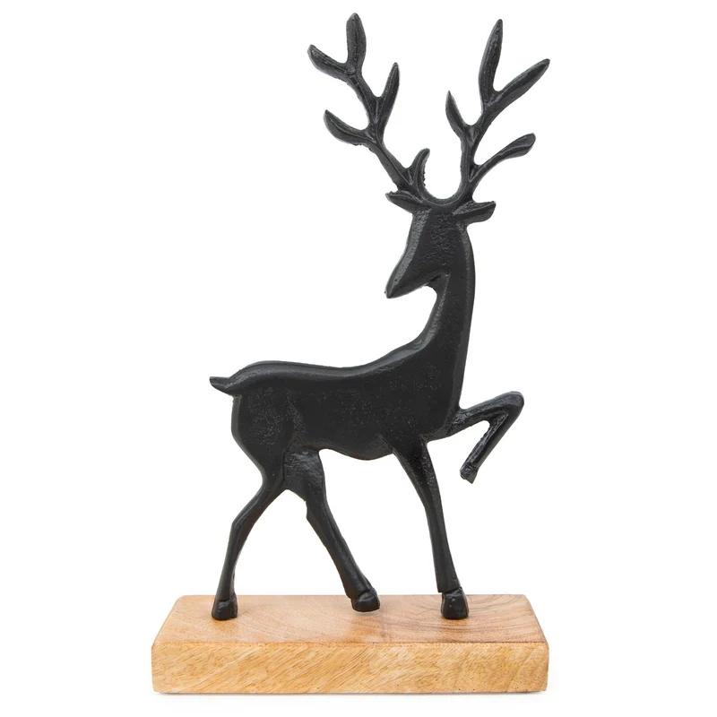 Logbuch-Verlag Große Moderne Hirsch Deko Figur Weihnachten schwarz Alu und Holz 32 cm Herbstdekoration