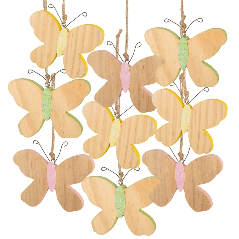 Logbuch-Verlag 9 Schmetterlinge aus Holz zum Aufhängen Sommer Deko Osteranhänger Ostern 7 x 10 cm