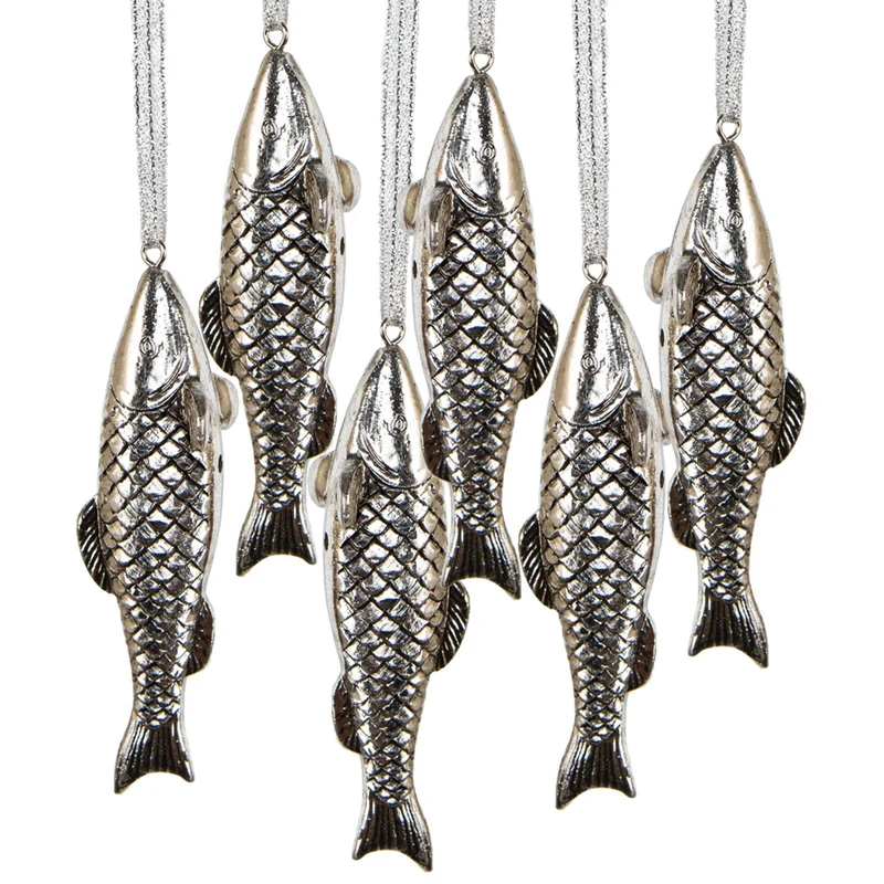 Logbuch-Verlag 6 Anhänger Fische maritim Silber Deko Meer Urlaub zum Aufhängen 10 cm ohne Schnur