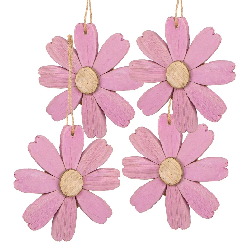 Logbuch-Verlag 4 große Holzblumen rosa violett pink mit Schnur zum Aufhängen 12 cm Holz Deko Blüte