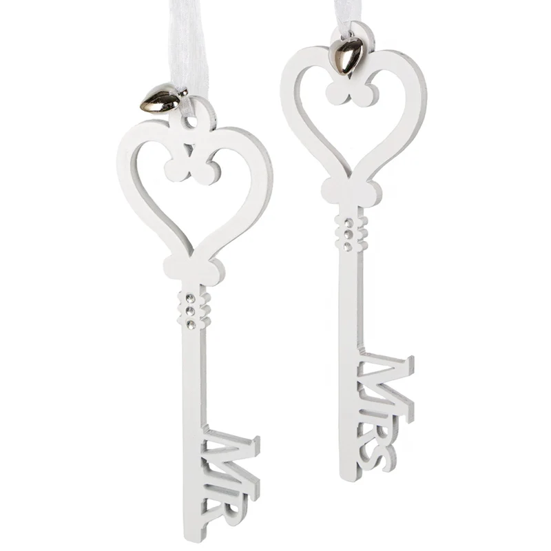 Logbuch-Verlag 2 große weiße Schlüssel Mr. & Mrs. aus Holz als Deko zur Hochzeit oder zum Polterabend als Geschenk 19 cm