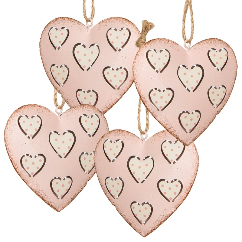 Logbuch-Verlag 2 Deko Herzen mit Schnur zum Aufhängen 7,5 cm rosa weiß Geschenk Anhänger Geburtstag