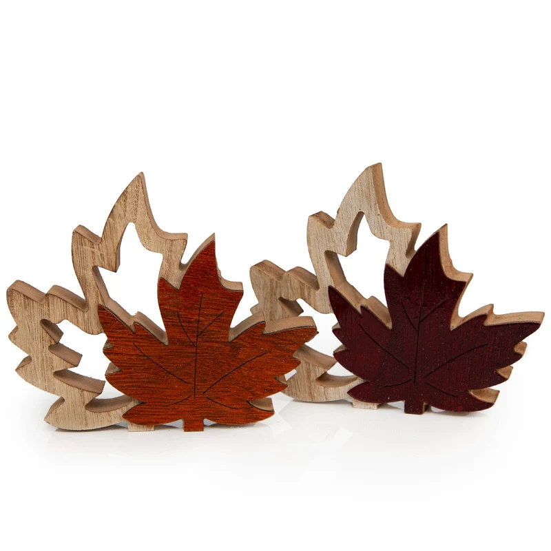 Logbuch-Verlag Herbst Dekoration Blätter aus Holz zum Hinstellen 15 x 14 cm Ahorn Natur braun