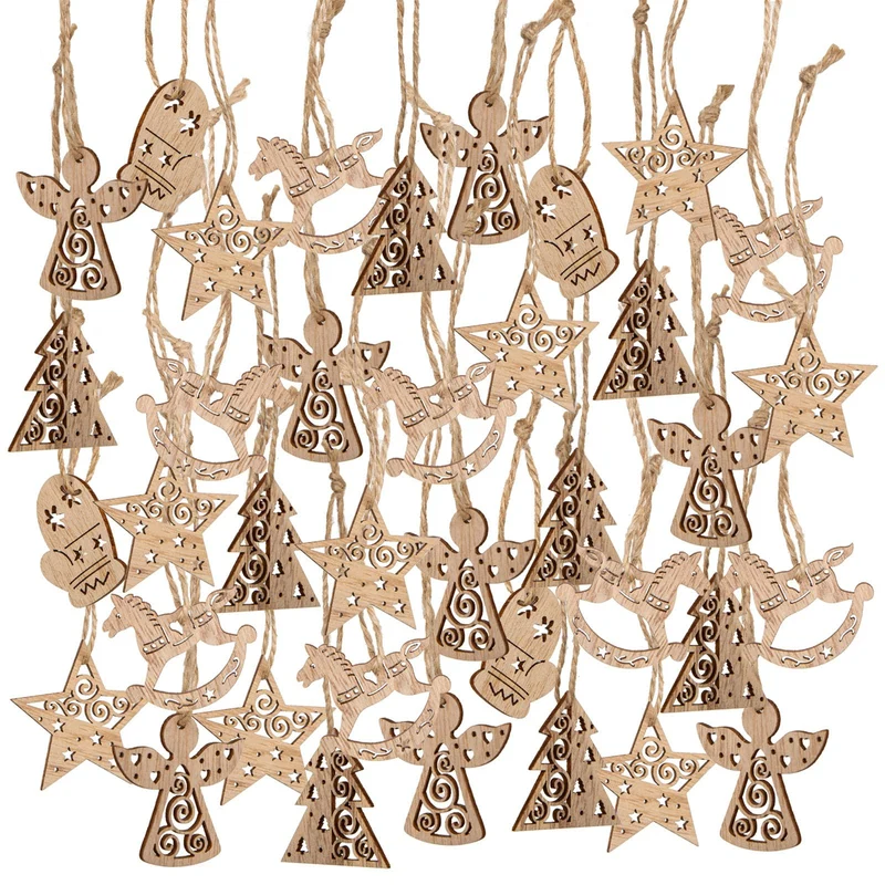36 kleine Holzanhänger Weihnachten braun Natur Baumschmuck Set 5 cm