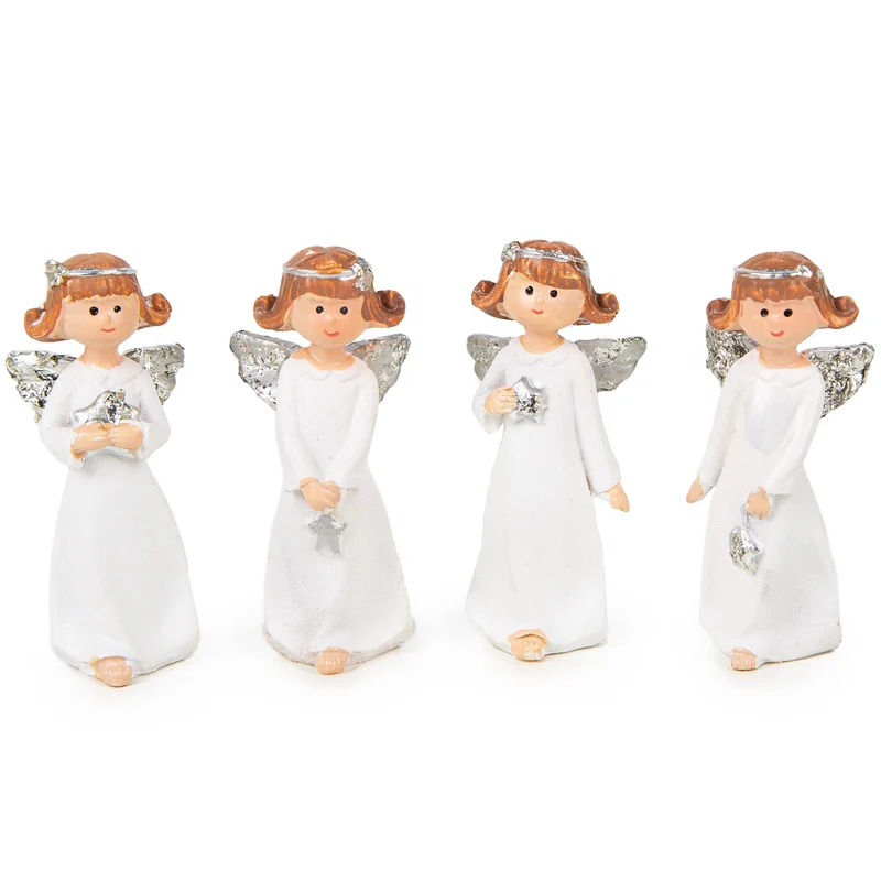 4 Schutzengel weiß Silber - Engel Figuren kleines Geschenk Weihnachten 5 cm