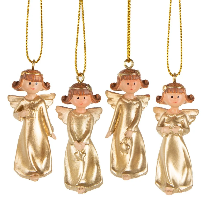4 goldene Weihnachtsengel zum Aufhängen 5 cm - Weihnachtsbaumschmuck Engel