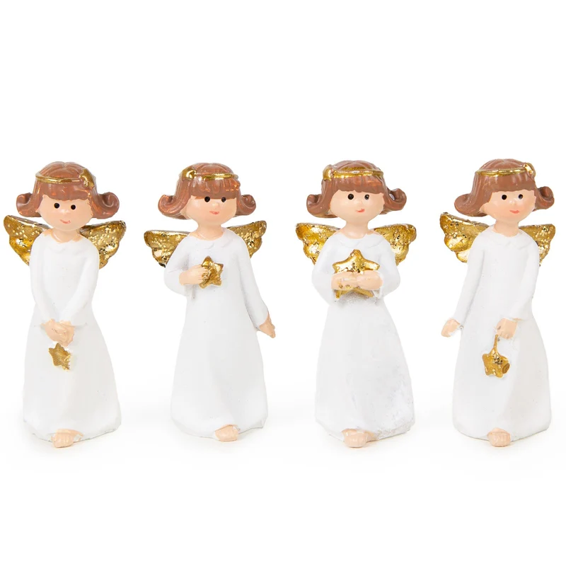 4 kleine Engel weiß gold Engel Figuren Schutzengel 5 cm