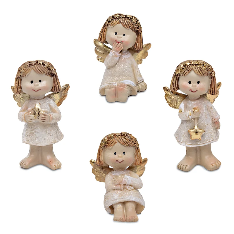 4 Weihnachtsengel Creme Gold weiß - kleines Geschenk Schutzengel 6,5 cm