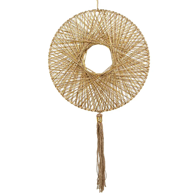 Logbuch-Verlag großes Wandornament zum Aufhängen Wanddeko Boho Makramee Wandschmuck mit Quaste Gold 75 x 30 cm