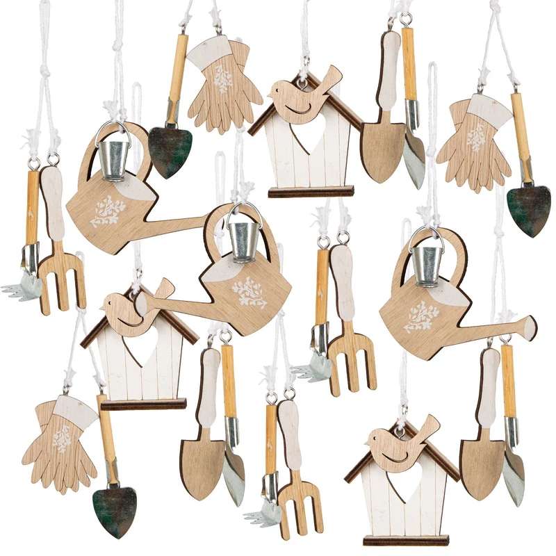 Logbuch-Verlag Hängedekoration Gartenmotive 30-TLG. Garten Holz Deko zum Aufhängen für Frühling & Sommer Hobbygärtner 4-6 cm