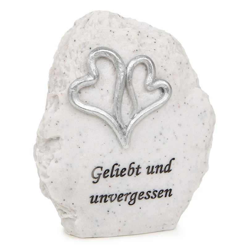 Logbuch-Verlag Grabschmuck Trauerstein mit Trauerspruch Geliebt und unvergessen Kleiner Gedenkstein in Marmor-Optik 11 x 9,5 x 4,5 cm