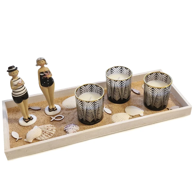 Logbuch-Verlag Geschenk Set zum Hochzeitstag Jahrestag Hochzeit Mann Frau Figur schwarz weiß Gold mit Kerzenteller Holz 45 x 17 cm