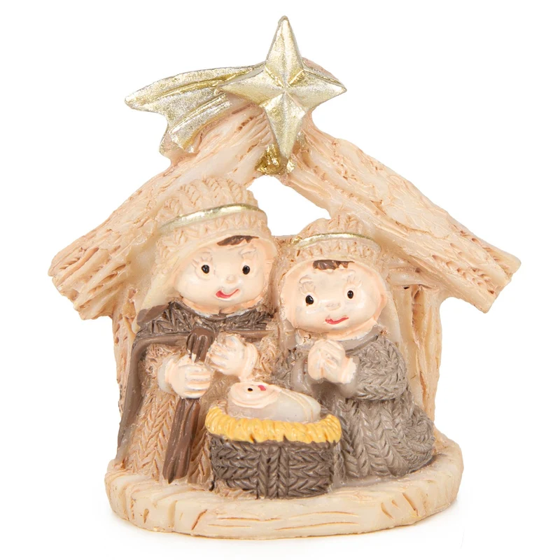 Mini Weihnachtskrippe - Heilige Familie im Stall Creme-beige 6,5 cm