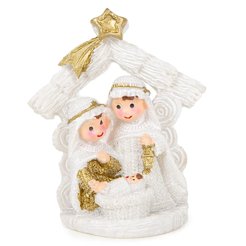 Kleine Tischkrippe 8 cm - Weihnachtskrippe Heilige Familie weiß Gold