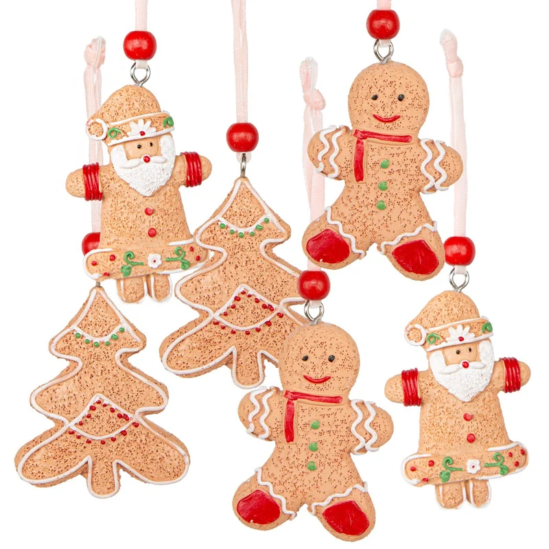 6 Weihnachtsanhänger Lebkuchen-Optik - Christbaumschmuck Nostalgie 7 cm