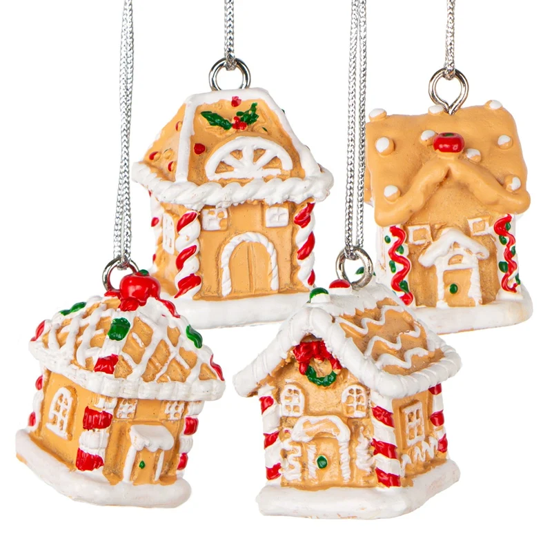 4 kleine Lebkuchenhäuser braun weiß - Weihnachten Deko Miniatur 3 cm