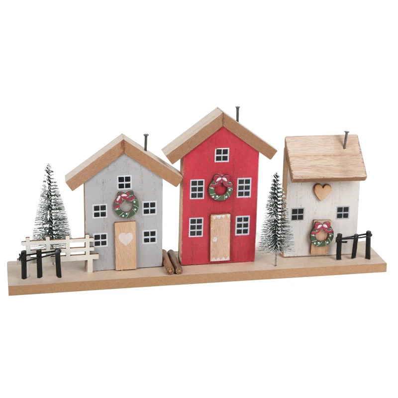 Weihnachtliche Häuserzeile rot weiß grün Weihnachtsdekoration 30 cm