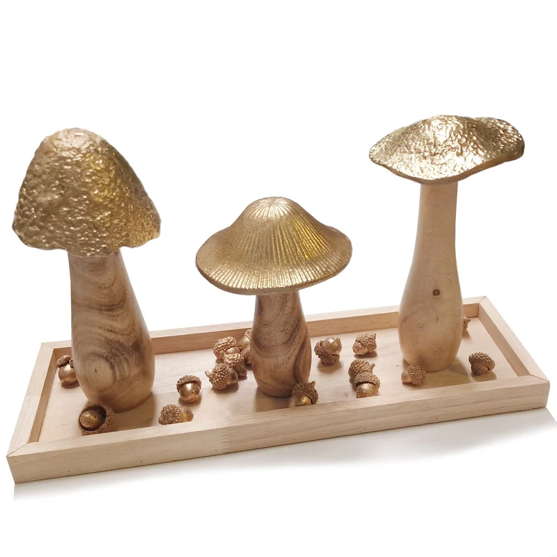 Herbstliches Deko-Set mit goldenen Pilzen und Eicheln 45 x 18 x 23 cm