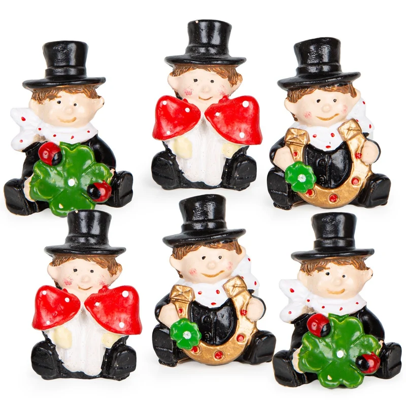 6 Glücksbringer Schornsteinfeger Figuren mit Glückssymbolen Silvester 5 cm
